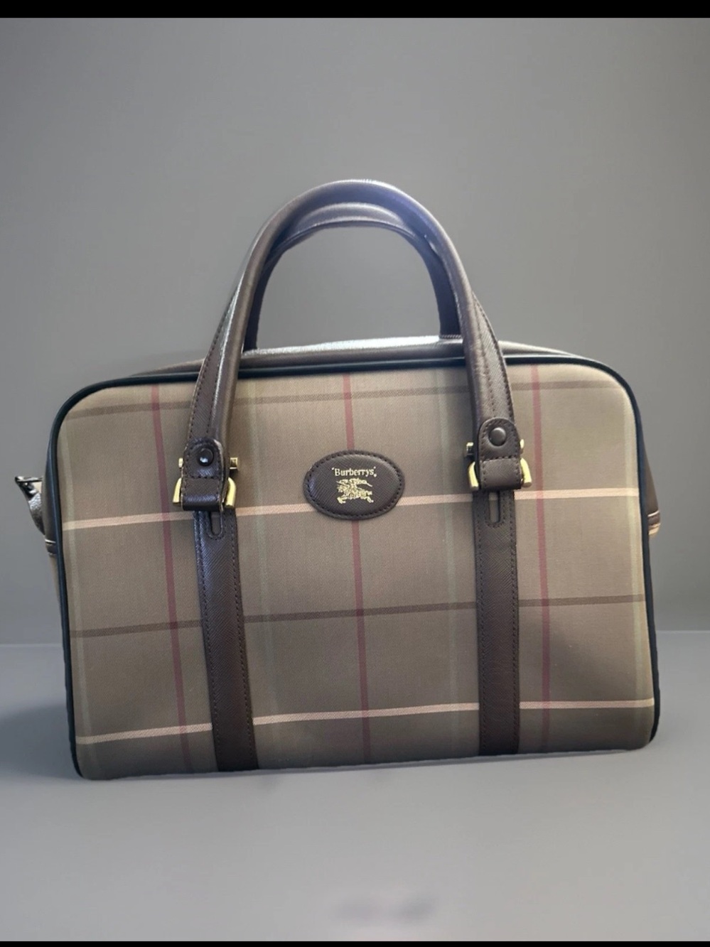 Vintage 80’s Burberry (‘Burberrys’) Medium Boston Satchel Bag